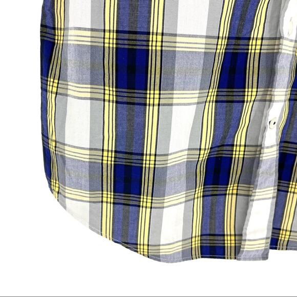 Nautica Button Down Short Sleeve Shirt Blue Yellow Plaid M - Picture 4 of 6